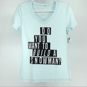 DISNEY PARKS NWT FROZEN DO YOU WANT TO BUILD A SNOWMAN BLUE BLACK T-SHIRT XS